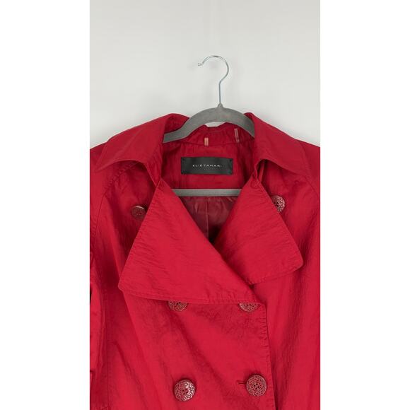 Elie Tahari Double Breasted Trench Coat Jacket Womens Small Red - Picture 6 of 12